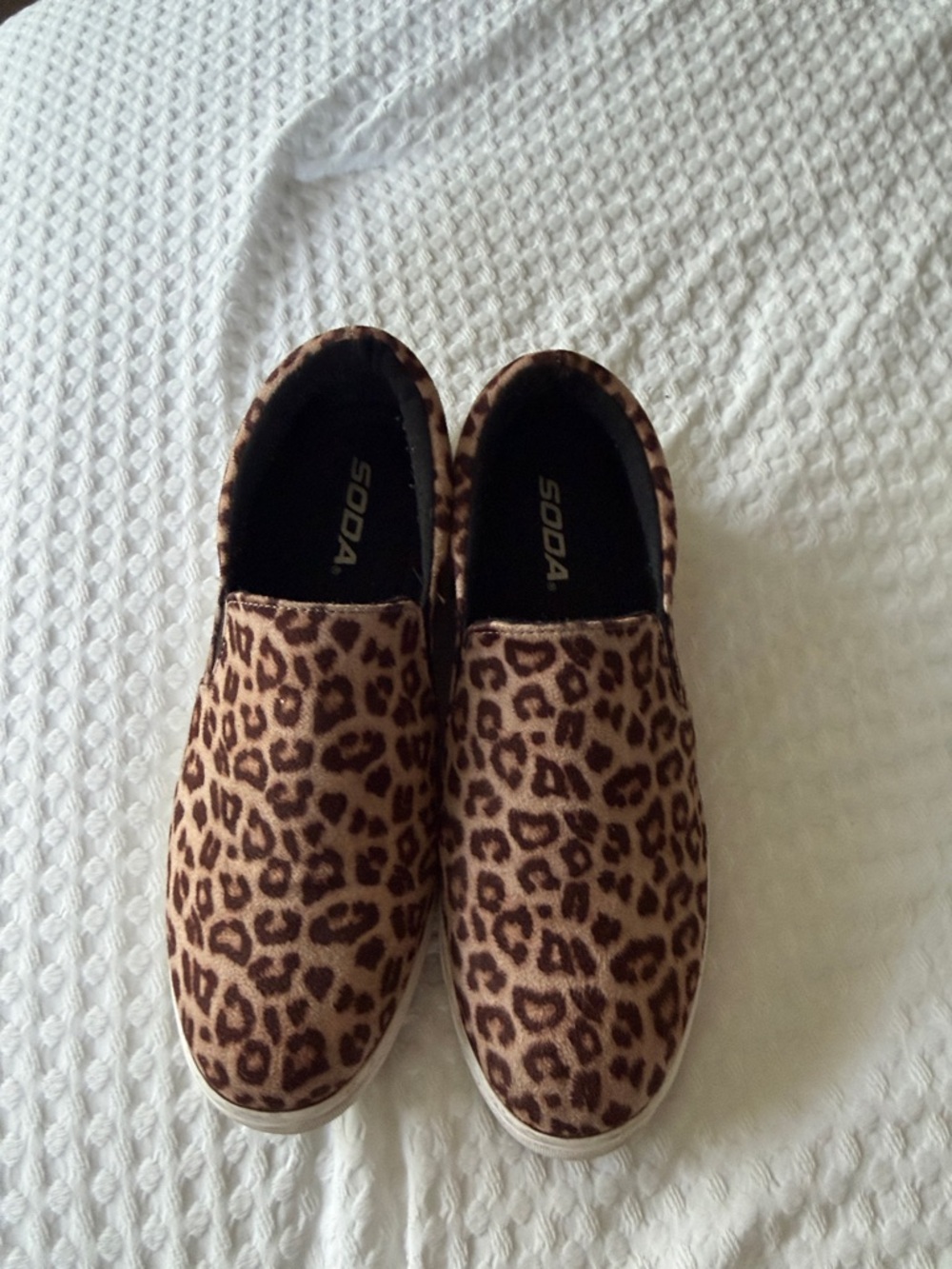 Soda Leopard Print Slip-On Sneakers in Brown and Tan